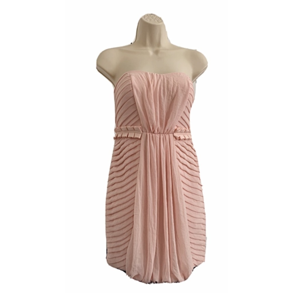 BCBGeneration Strapless Pale Pink Strapless Pleated Cocktail Dress Size 0 NWT